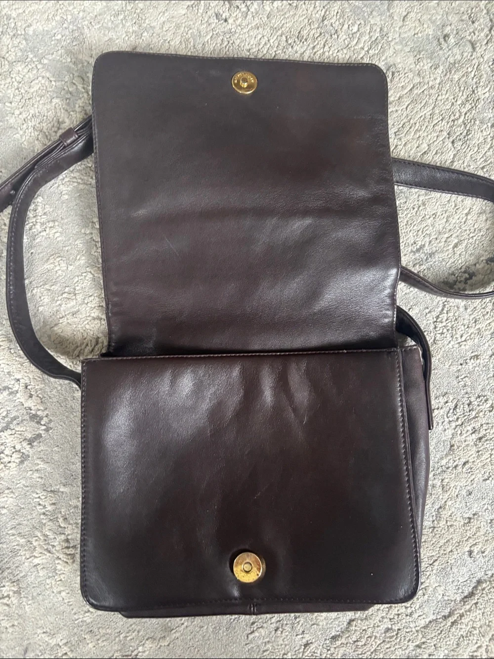 Vintage Ralph Lauren Dark Brown Leather Messenger Bag with Gold Hardware